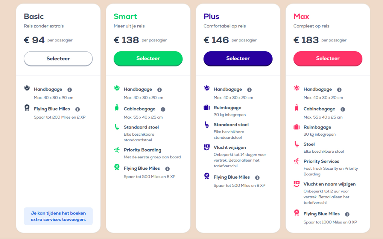 Transavia tarieven